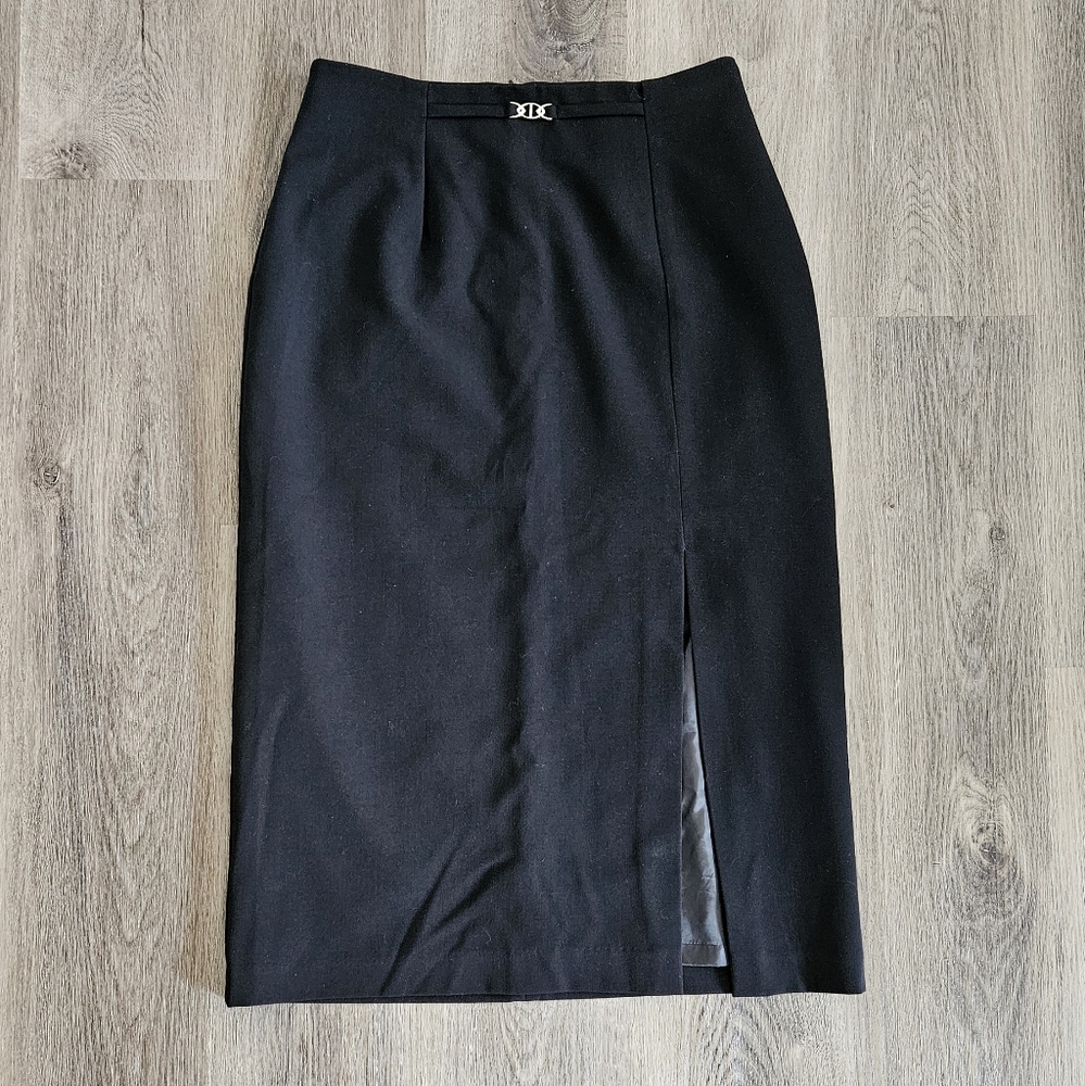 Laura Scott Black Midi Pencil Skirt With Front Slit